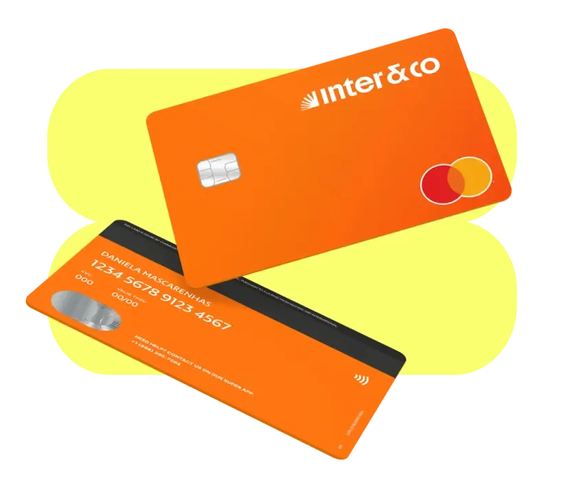 Cartão Inter&Co laranja, frente e verso